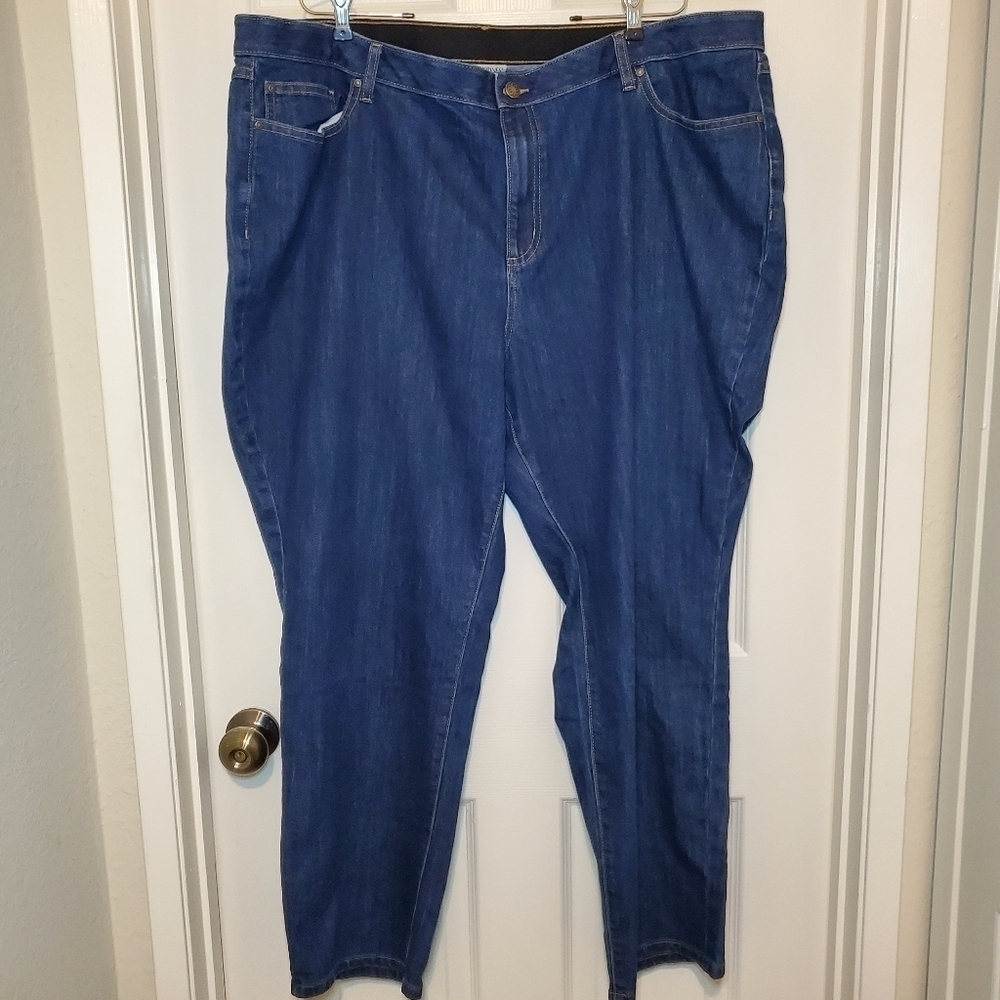 Catherine’s Womens 26W Jeans Straight Leg Elastic Waist Band Curvy Blue